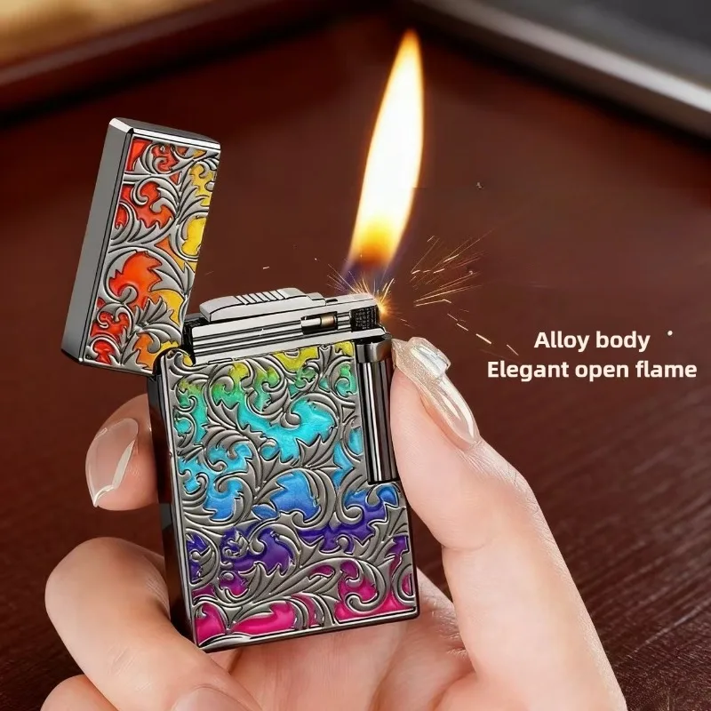 Colorful and Rich Flowers and Crisp Sound Lighter Slanted Flame Inflatable Side Sliding Grinding Wheel Cigarette Lighting Tool
