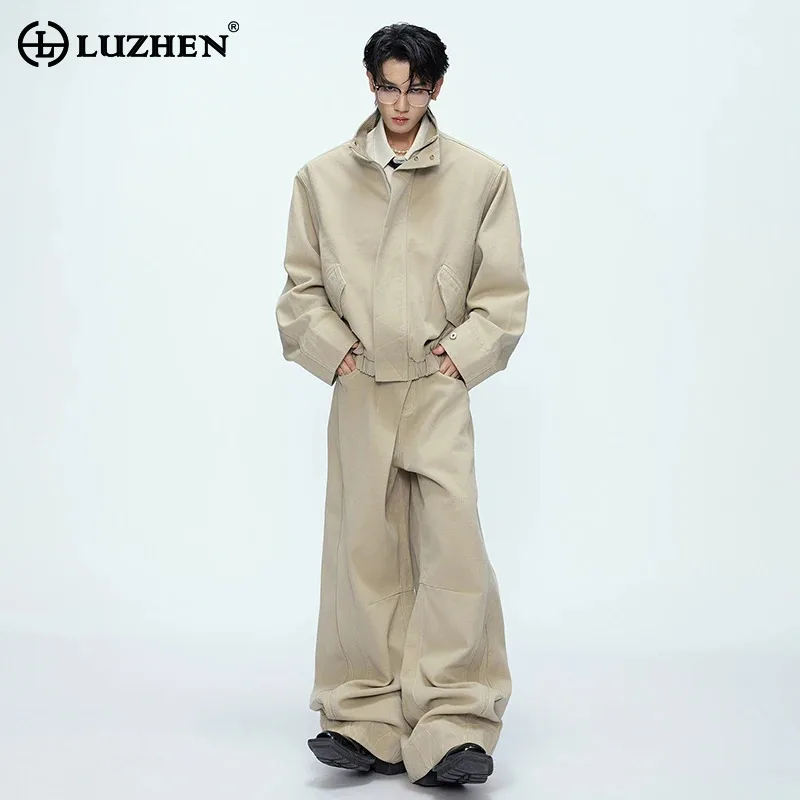 

LUZHEN 2025 новые модные элегантные темпераментные свободные прямые повседневные брюки мужские однотонные красивые мужские куртки с воротником-стойкой JY5704