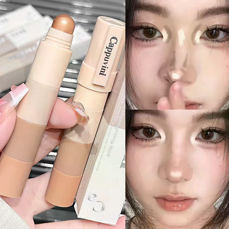 Cappuvini 4 In 1 Contour Highlighter Stick 4 Colors Natural Matte Brown Nose Shadow Makeup Matte Shimmer Eyeshadow Stick Set