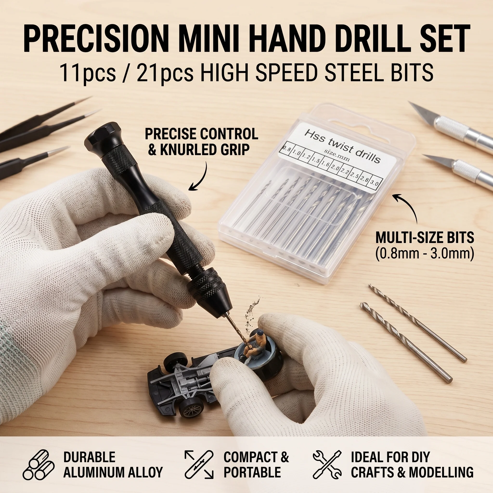 Mini Micro Woodworking Tools Drilling Rotary Manual Twist Drill Bit Aluminum Alloy Hand Drill for Jewelry Tools Drill Bit Sets