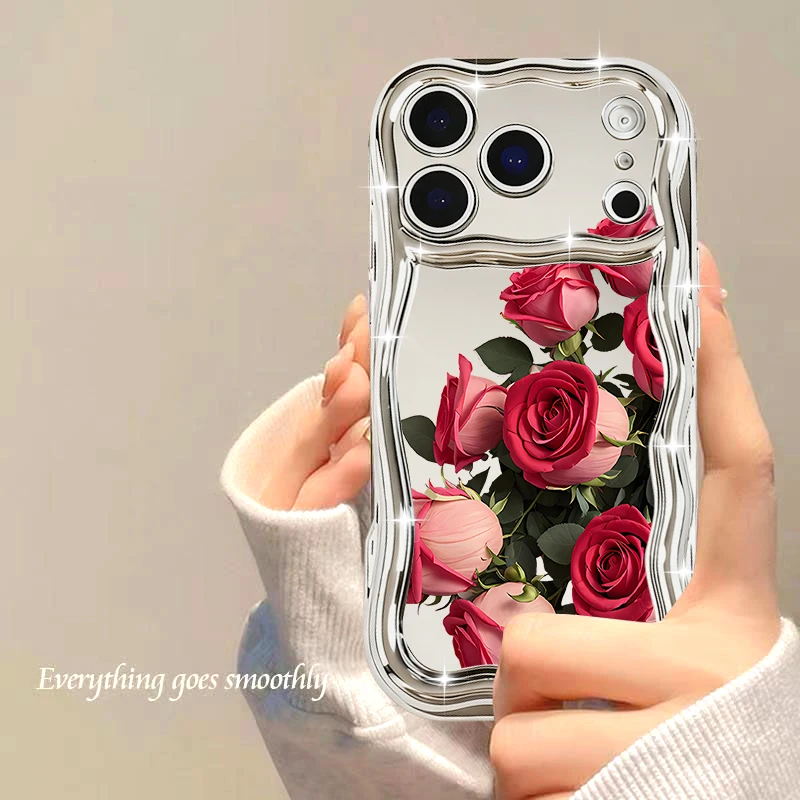 Chapeamento espelho caso para iphone 17 pro max abelha flor folhas padrão tpu capa para iphone 16 pro max 15 14 13 12 11 ar 16e funda