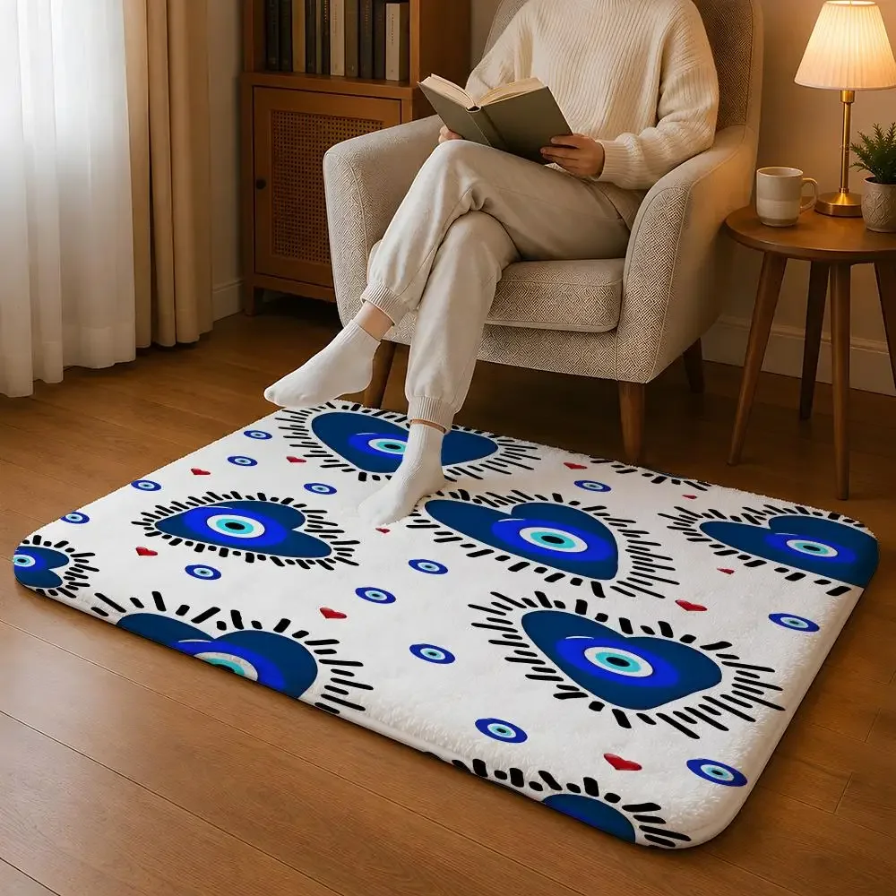 Abstract Eye Shapes Hand Moon Floor Mat Machine Washable Soft Flannel Area Rug, Non-Slip Absorbent Floor Mat for Living Room