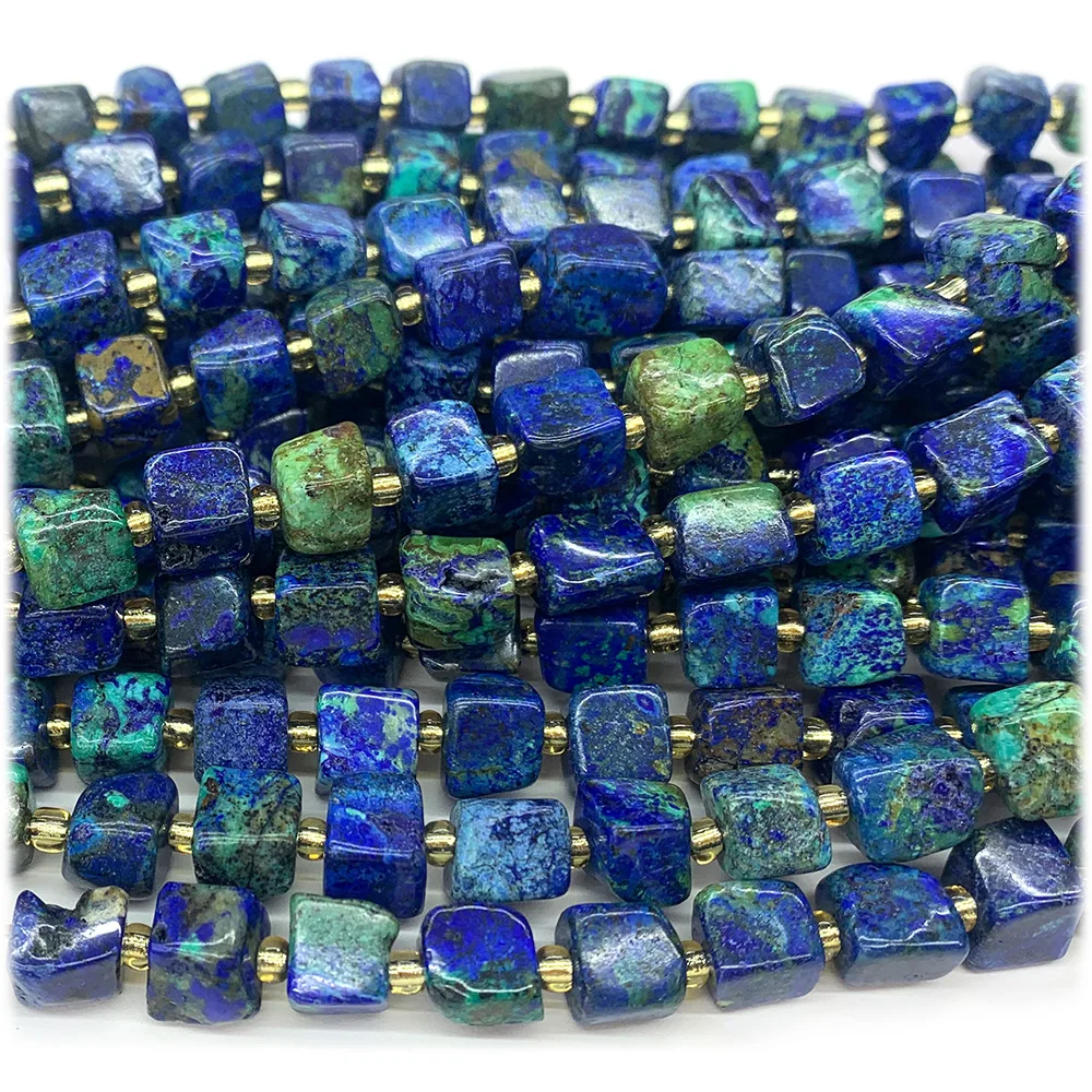 Veemake Natural Blue Azurite Free Form Cube Loose Beads For Jewelry Making 08284