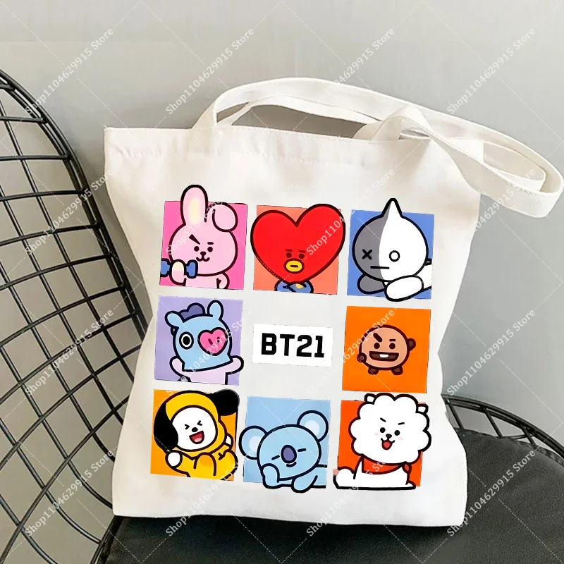 BT21 Canvas Bag COOKY TATA Kawaii Cartoon Daily Daypack Lightweight Shopping Pouch Women Men Casual Popular Shoulder Bags Gift view 3