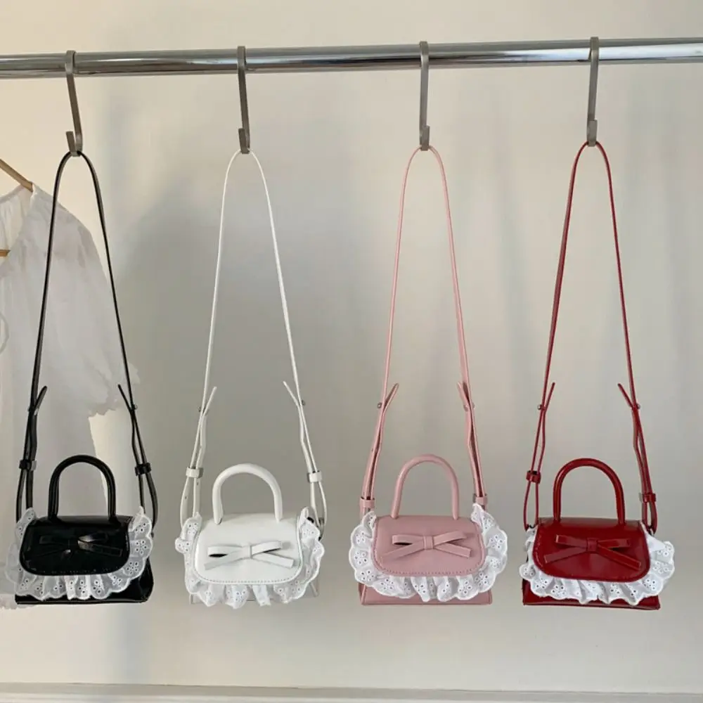 

Simple Ruffle Bow Coin Purses PU Leather Square Crossbody Wallet Sweet Small Shoulder Bag Women