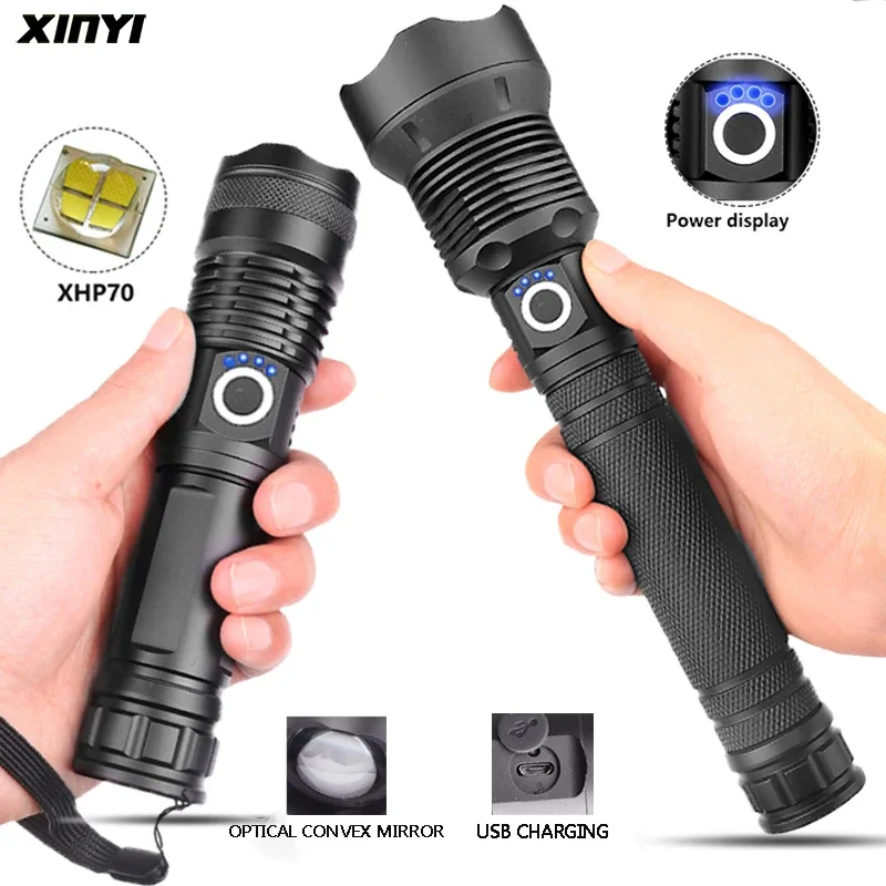 most powerful flashlight 50000 Lumens Lamp xhp70.2 usb Zoom led torch xhp70 xhp50 18650 or 26650 battery for Outdoor Camping