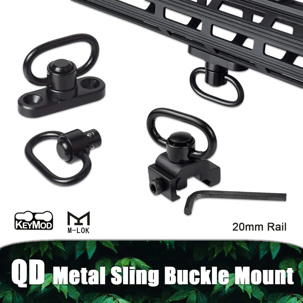 Metal QD Quick Release Sling Swivel Stud Button Mount Adapter Fit M-LOK KEYMOD 20mm Rail Rotate 360 Degrees RopeStrap Buckle