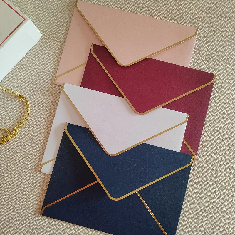 Gold Foil Bordered Invitation Envelopes, 250gsm Thicknes Shimmering Pearl Paper, Mailing Envelopes,  5x7inch A7 card,50pcs