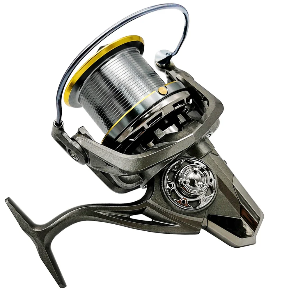 Long Casting Big Fishing Reel 8000-14000 Series+Braid Line Set 4.8:1 Gear Ratio Smooth Metail Spool 20KG Max Drag for All Waters