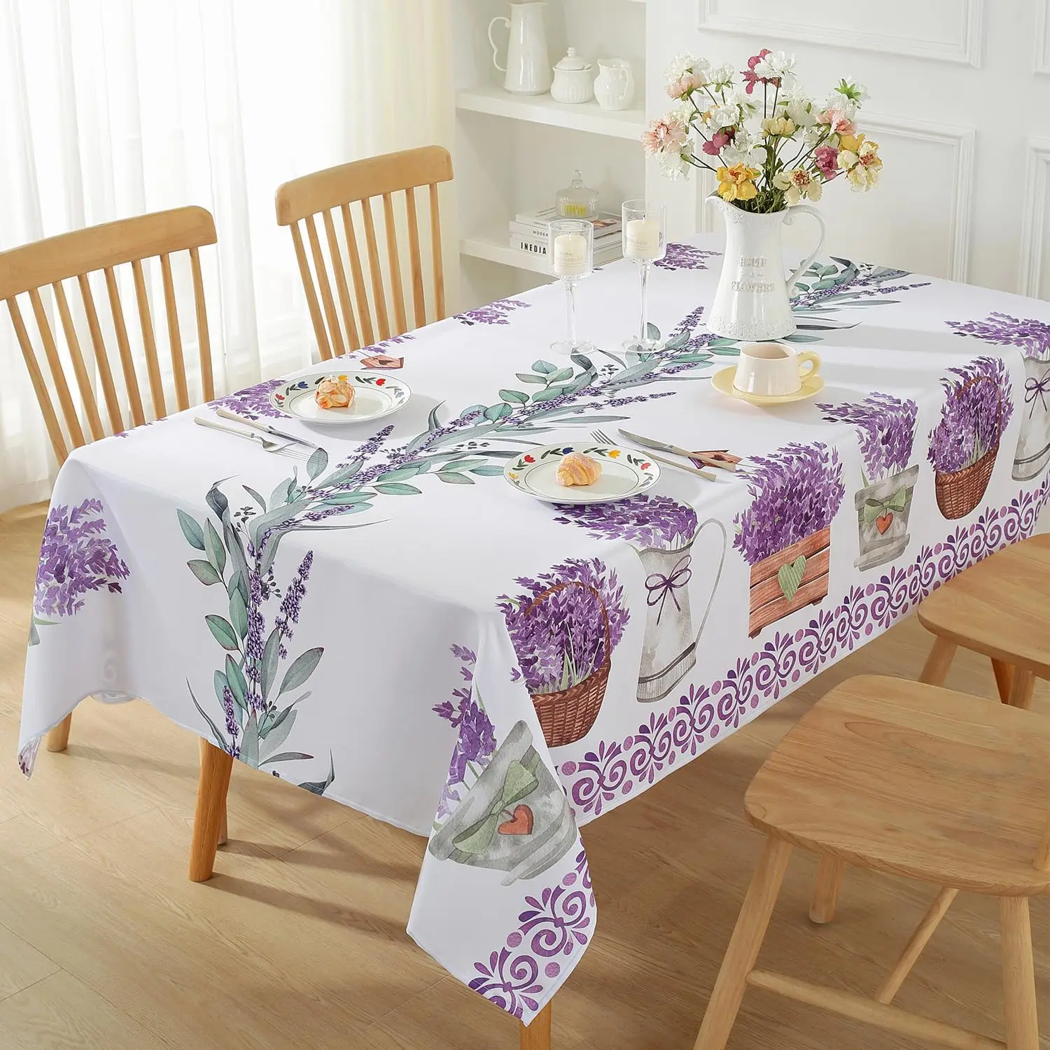 Spring Lavender Floral Waterproof Tablecloth Wedding Party Decorations Washable Rectangle Table Cloth Kitchen Dining Table Decor