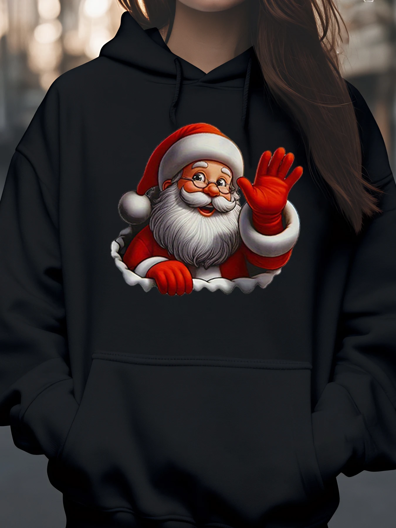 Moletom com capuz de Natal com estampa de Papai Noel, roupa casual para mulheres e homens