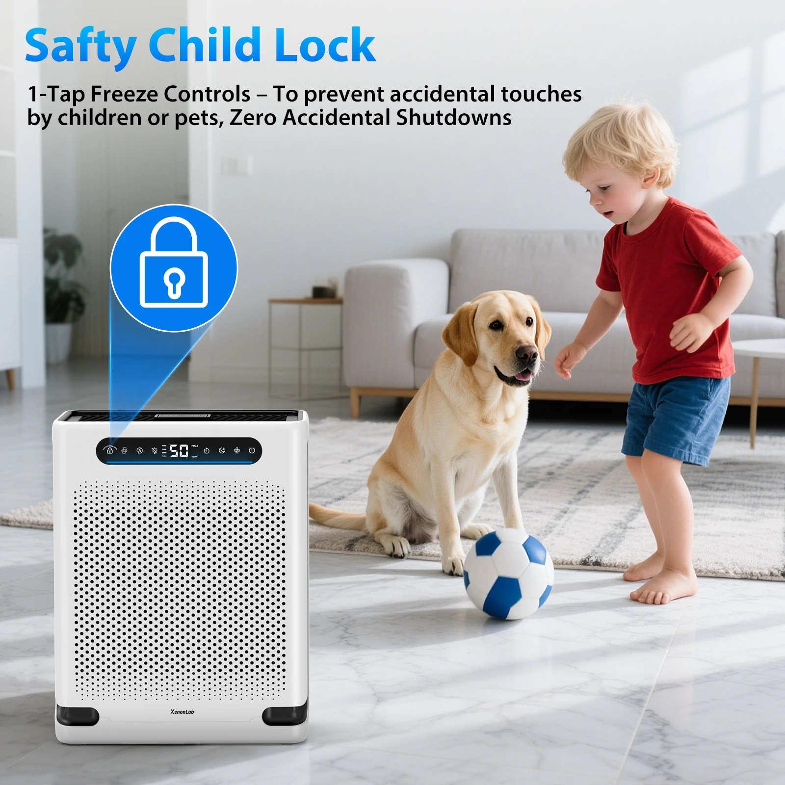 HEPA Air Purifier for Large Room Up to 2600 Ft², Washable Filter, Air Quality Display, Powerful Turbo Mode for Smoke Dust Pet