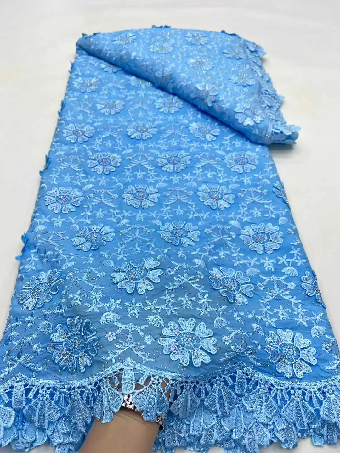

African Tulle Guipure Lace Fabric Hot Sale Water Soluble Lace Wedding Dresses Women Stones Cord Lace Fabrics