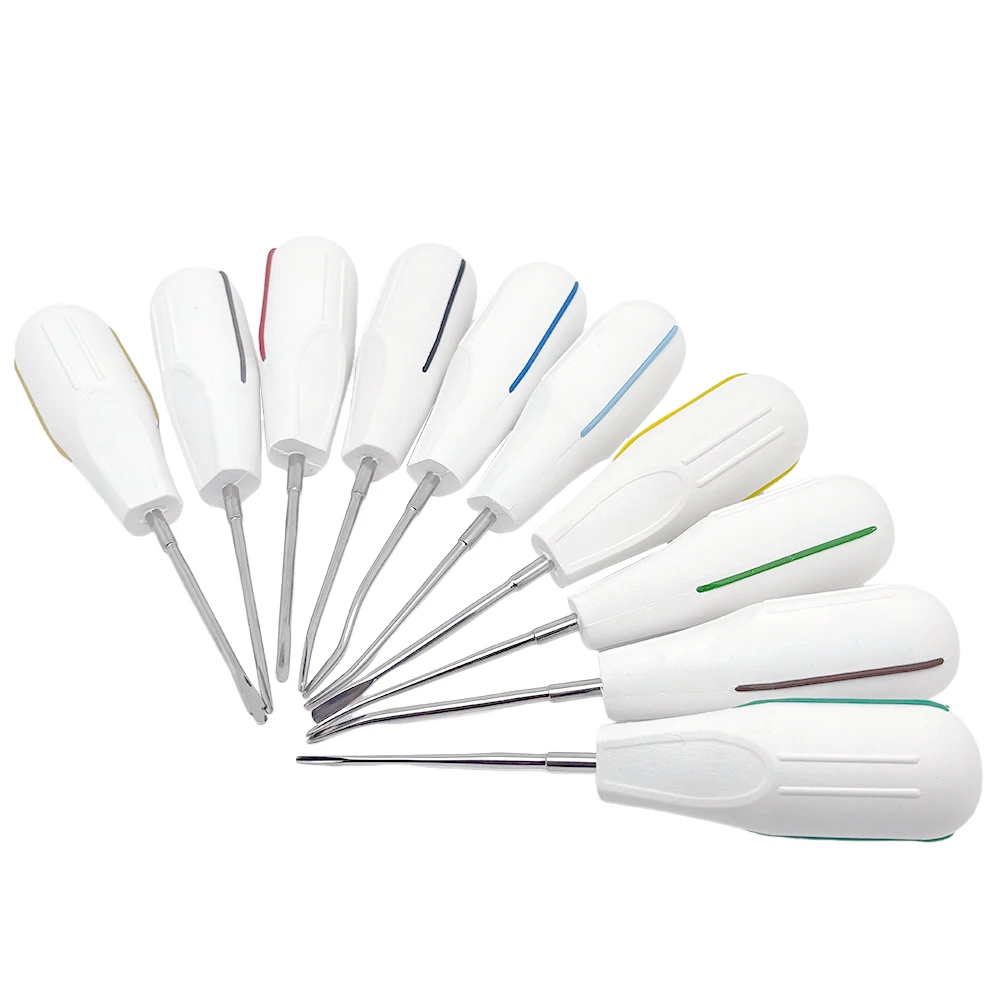 

10pc/set Dental Extraction Lifter Kit Curved Root Lifter for Minimally Invasive Surgery Anti-Slip Handle Design Dentist Tools