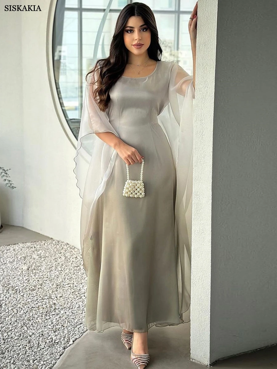 Party Dresses For Muslim Woman Kaftan Abaya Islamic O-Neck Batwing Sleeve Marocain Femme Galabia Dubai For Lady 2024 Fashion