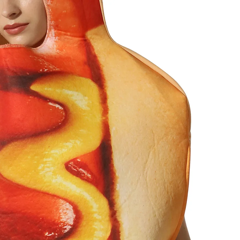 Disfraz de salchicha con estampado 3D para hombre y mujer, mono de una pieza con estampado divertido de Hot Dog para Halloween y Carnaval, Unisex