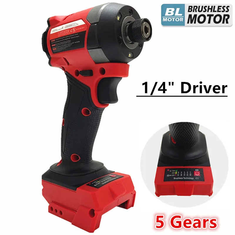 

For Milwaukee 18V Battery Brushless Electric Screwdriver 1/4 Inch Hex Cordless Driver 5 Gears Impact Drill Repair Power Tools
