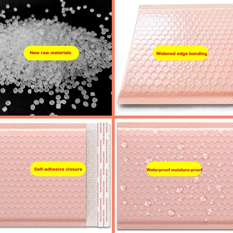 Enveloppes Rembourrées Roses XR à Bulles, Doublées en Vrac, Sacs Circulaires Polymamephone pour l'Emballage d'Expédition, Mays Auto-Scellant, 50 Pièces