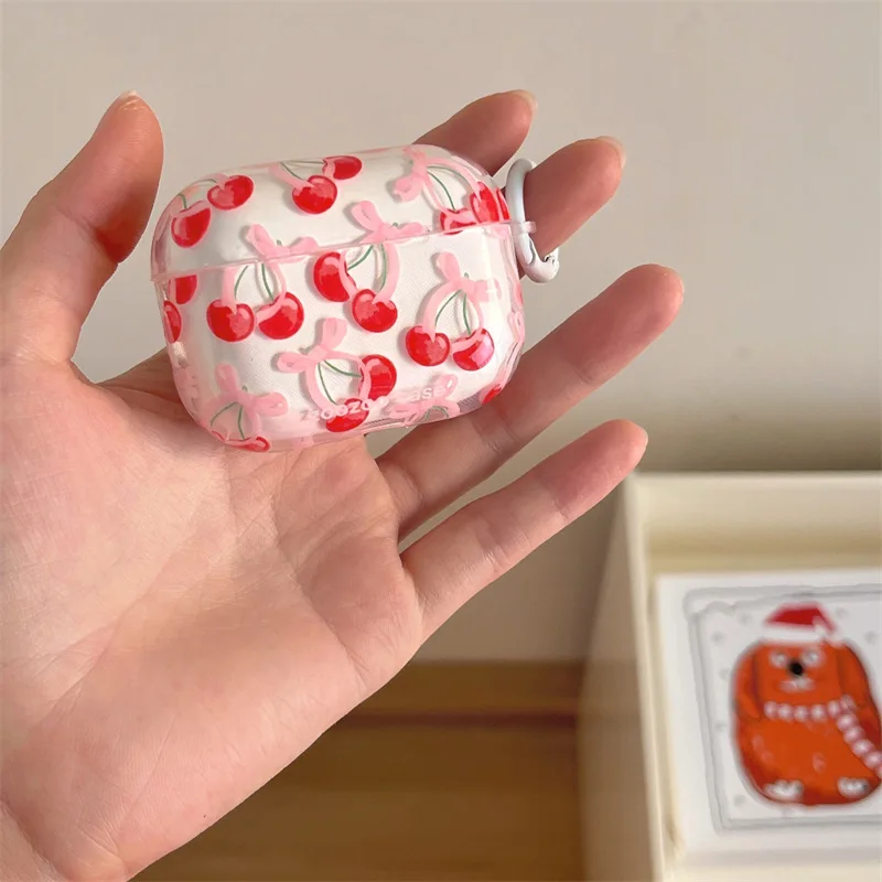 

Cute Full Screen Cherry Earphone Case for AirPods 1 2 3 4 Pro Pro2 Bluetooth Headset Case for With Hook