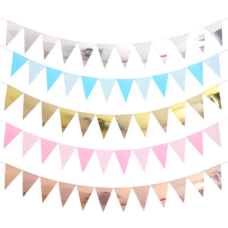 Instagram Nordic Gold Plated Wave Pattern Triangle Flag String Party Decoration Flag Banner Valentine's Day Flower