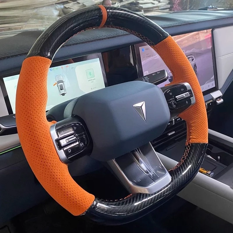 

Для Changan Deepal G318 2024 2025, сшитый вручную, нескользящий, из углеродного волокна, оранжевый, из натуральной кожи, чехол на руль автомобиля