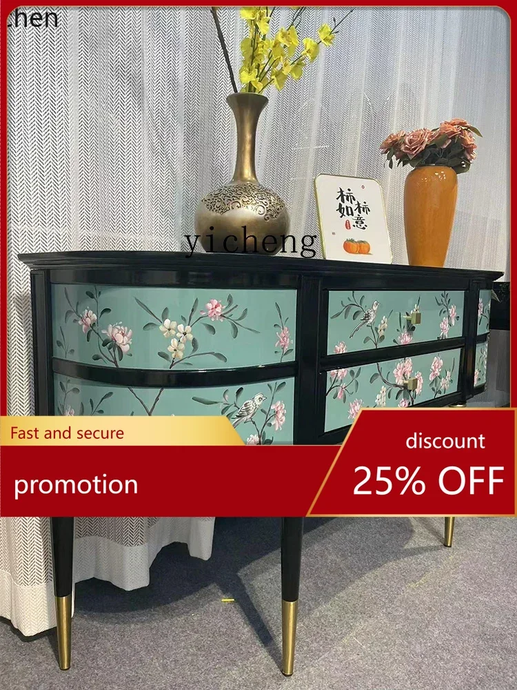 

HT French Vintage Style Chest of Drawers American Painted Wall Solid Wood Curio Cabinet