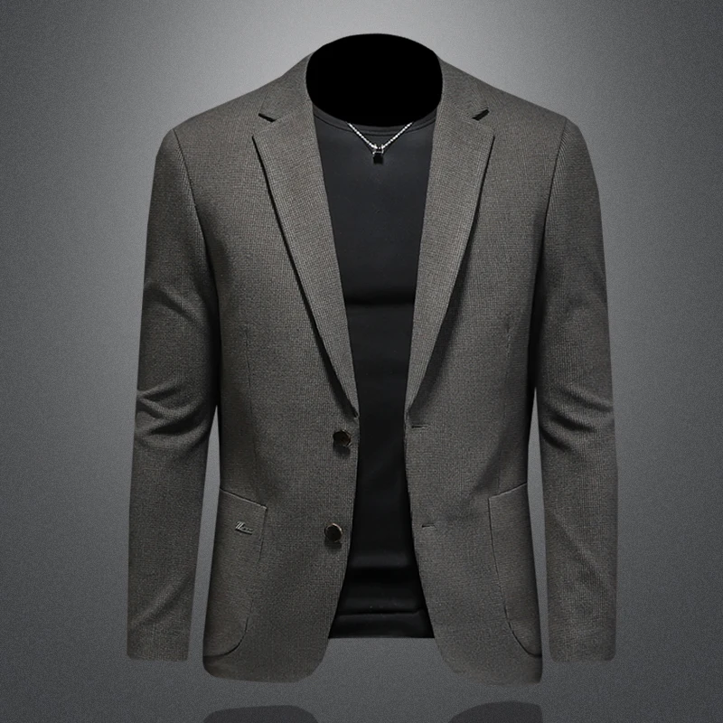 

Slim Fit Men's Suit 2025 Spring Autumn Faionable Casual Top Quali Polyester Viscose Chlor Stand Tailor Made irt