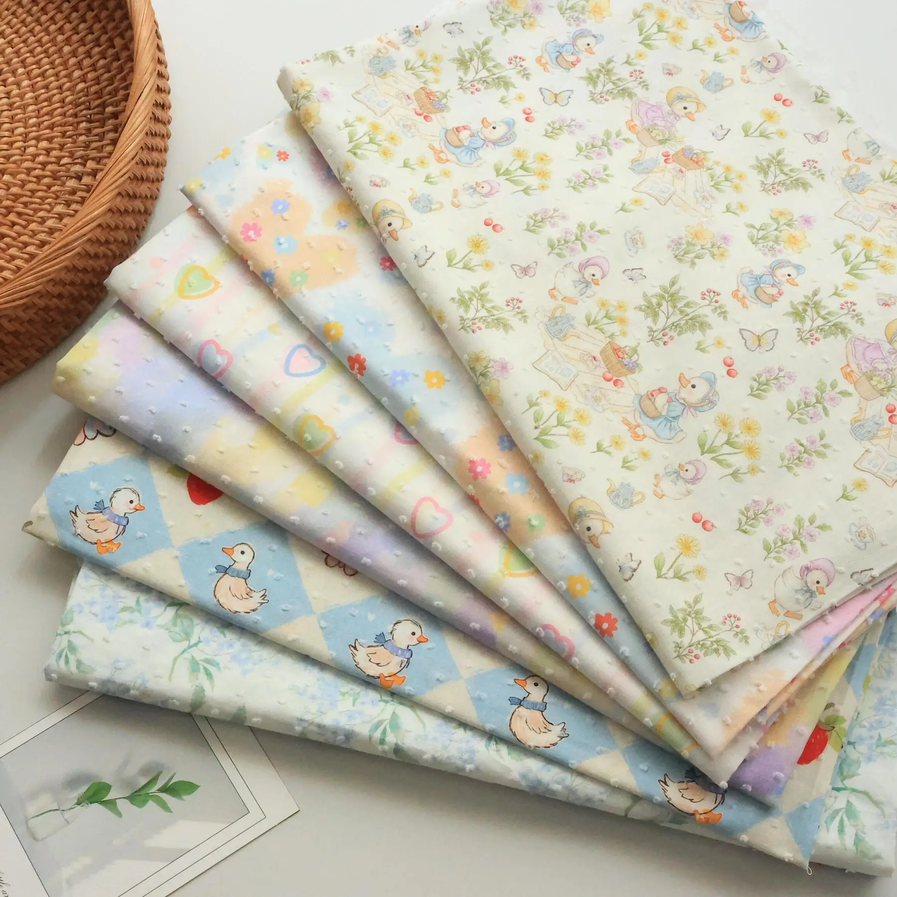 Cotton Cut Flower Printed Fabric with Tactile Texture, with a Length of 1 Meter, Suitable for Handmade DIY Clothing Production