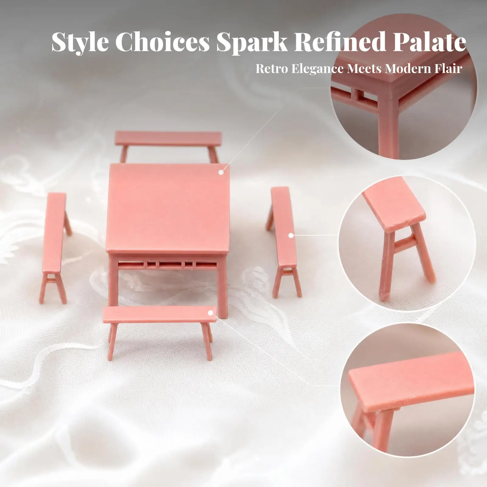 1/64 Scale Table and Stool Set Straight Legs Miniature Table and