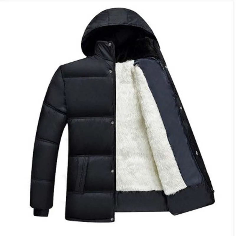 Winter New Black Cotton Jacket with Velvet for Men, Warm and Cold Proof Jacket, Men's Casual Loose Hooded Jacket