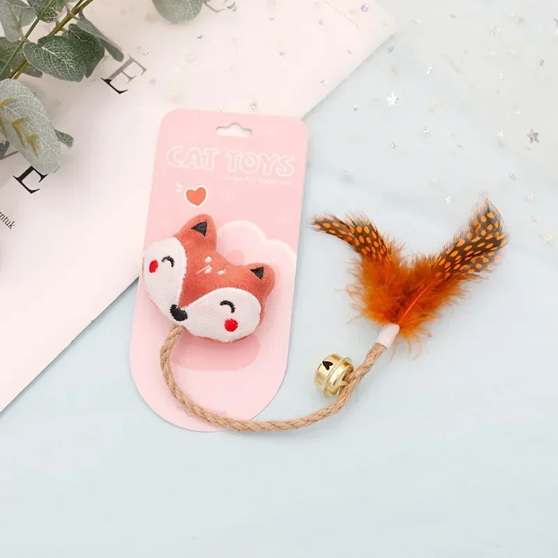 Funny Cat Toy Feather Bell with Catnip Cat Animal Shape Doll Pet Hemp Rope Molar Rod Pet Kitten Supplies Teeth Chewing Toy