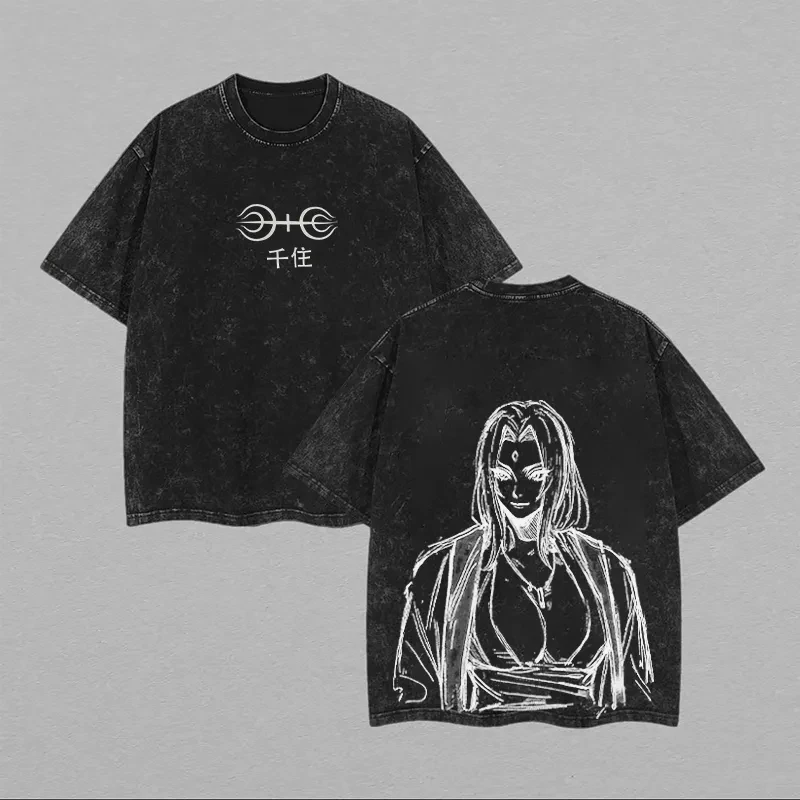 Camiseta Tsunade Naruto para Hombre, Estampado Trasero con Efecto Ácido, Diseño de Anime del Clan Senju, Algodón, Estilo Urbano, Hokage, Vintage, Bootleg