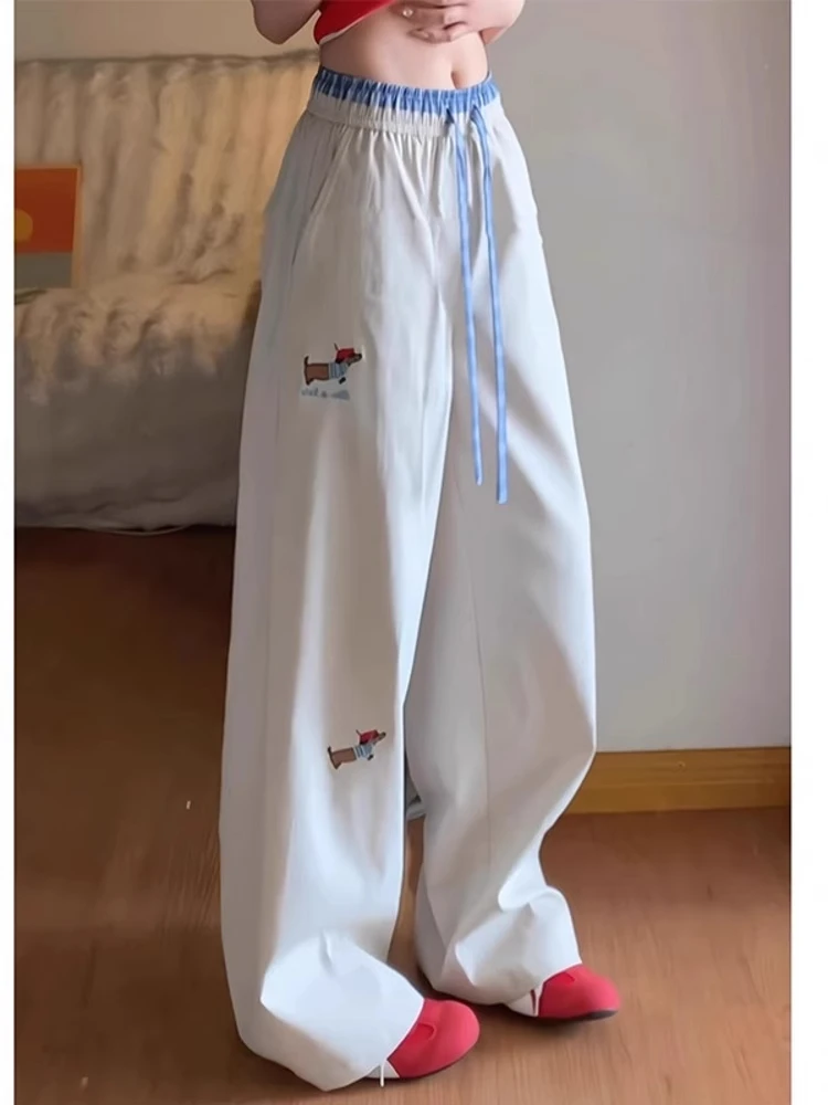 

Широкие брюки с вышивкой в американском стиле, женские летние тонкие свободные брюки BF Lazy Sle Drape Qui Dry, повседневные спортивные брюки