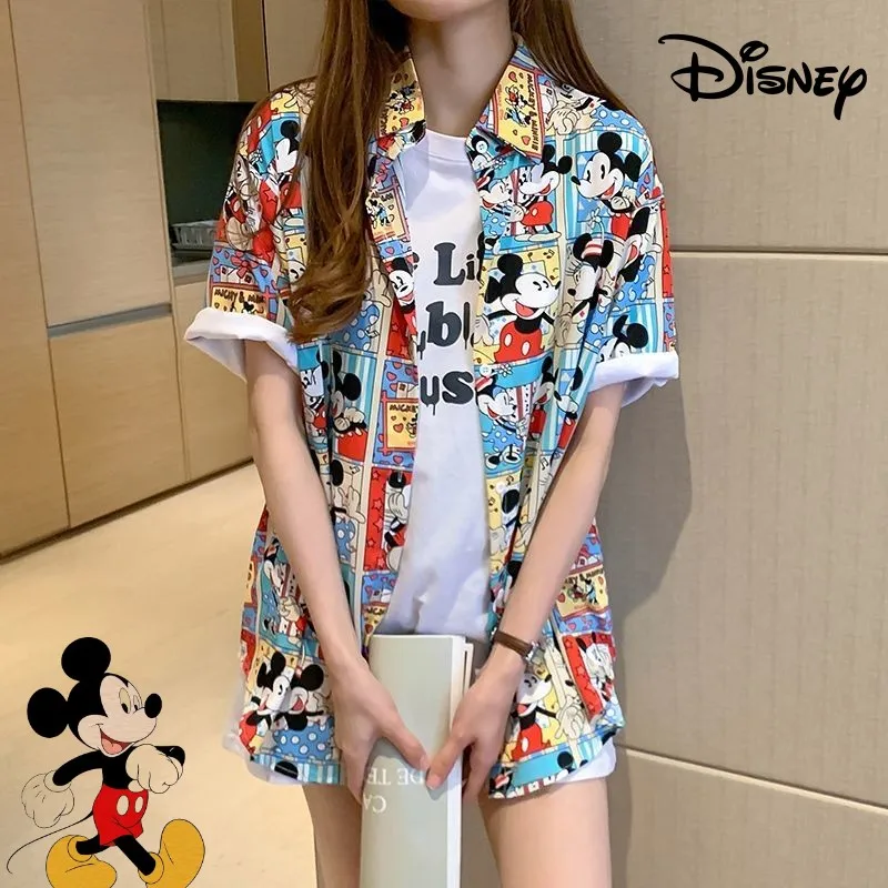 قميص ديزني اللطيف ميكي للفتيات الصيفي كاجوال متعدد الاستخدامات بتصميم مطبوع ثلاثي الأبعاد بأكمام قصيرة
