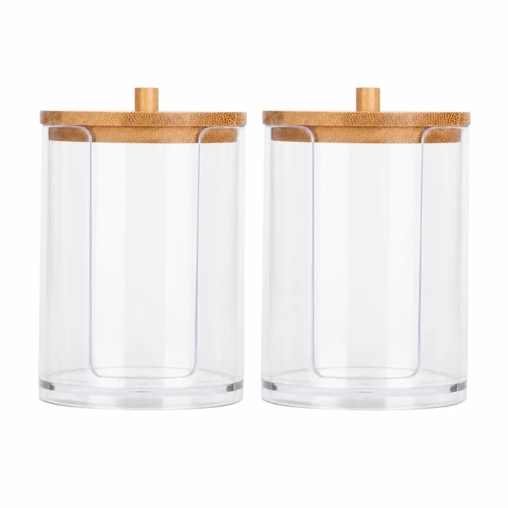 2PCS Wood Lid Spice Seasoning Bottles Acrylic Material Side Opening Cotton Swab Storage Case 350ml/650ml Bathroom Cup Dispenser