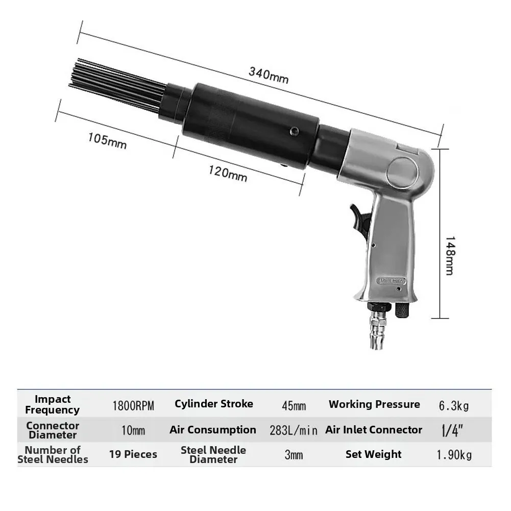 for Air Hammer Tool Air Needle Scaler As Show for Power Tool Accessory 19 Hardened Manganese Steel Needles 225mm Compact Body