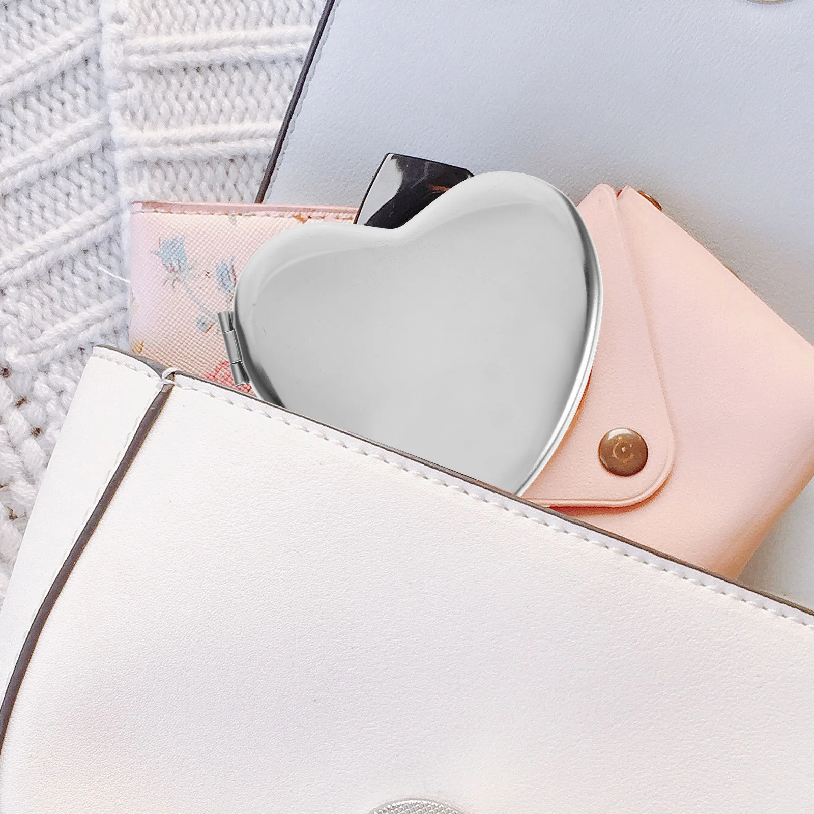 

Portable Folding Double-Sided Makeup -Shape Compact Mirror for Travel Purse Bag Pocket Use