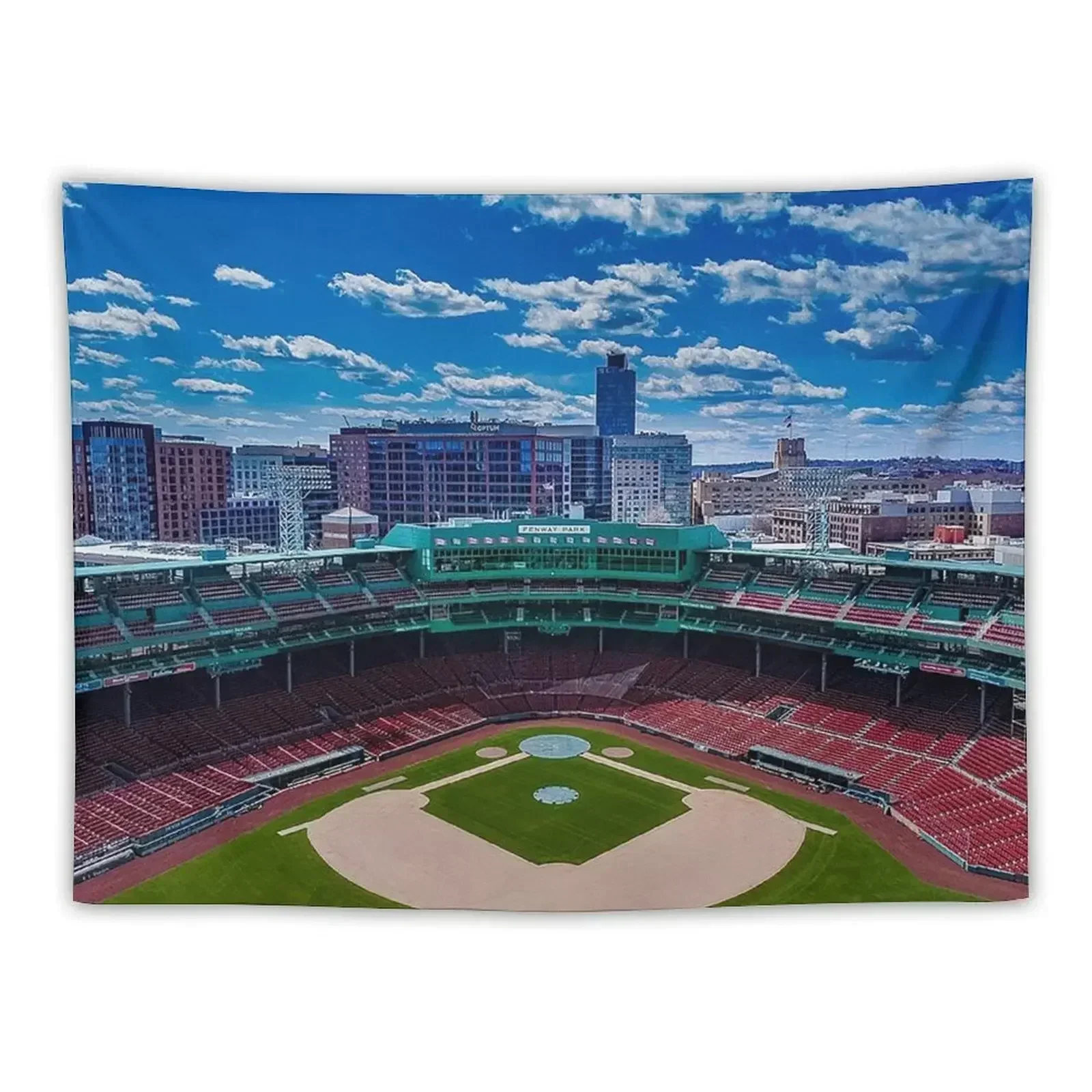 Fenway, Boston baseball stadium, ball field, outfield view, Boston Skyline, beantown Tapestry