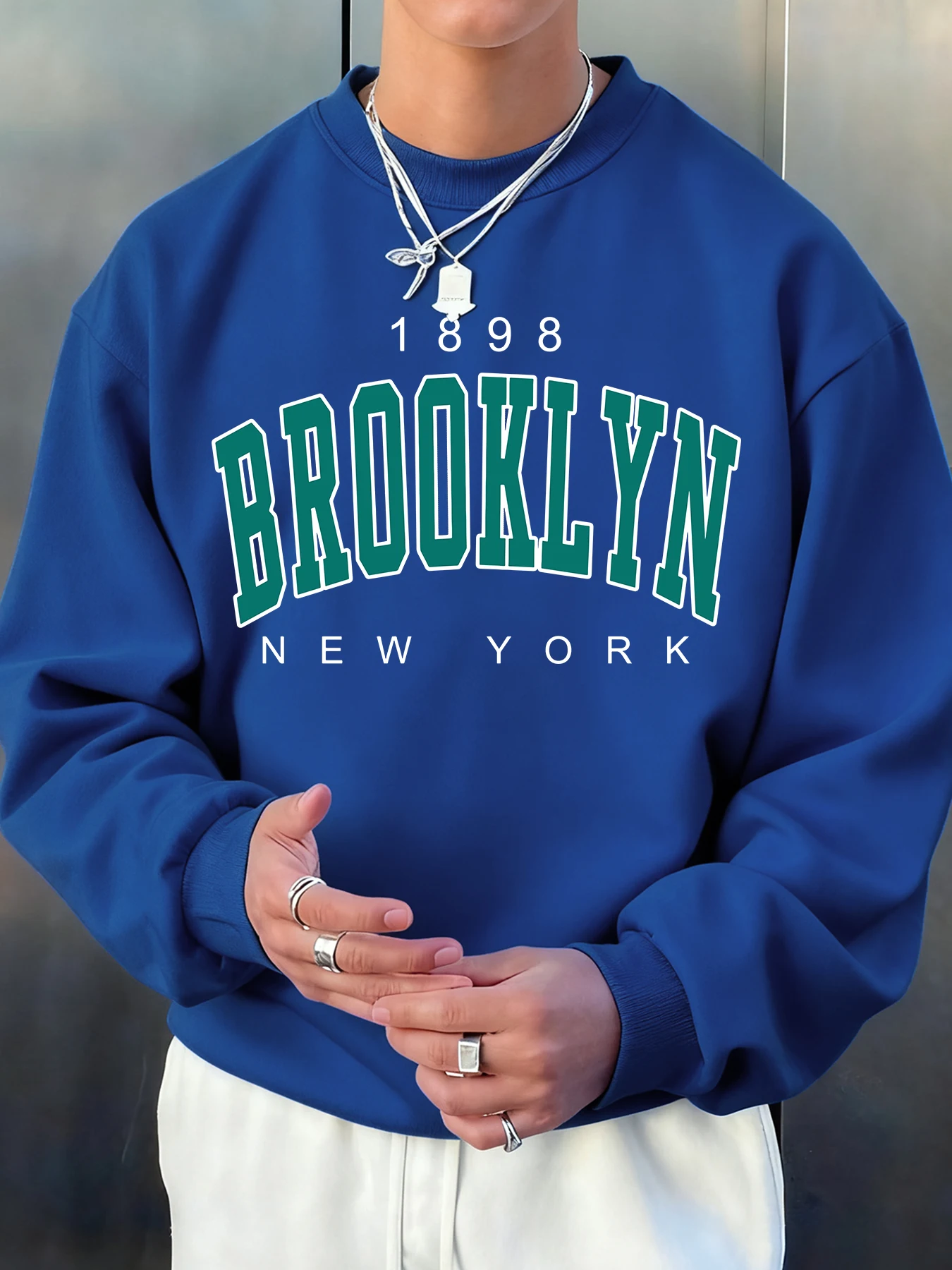 

1898 Brooklyn New York с принтом, мужская базовая толстовка с круглым вырезом, универсальная одежда, осенняя теплая флисовая мужская модная одежда с длинными рукавами