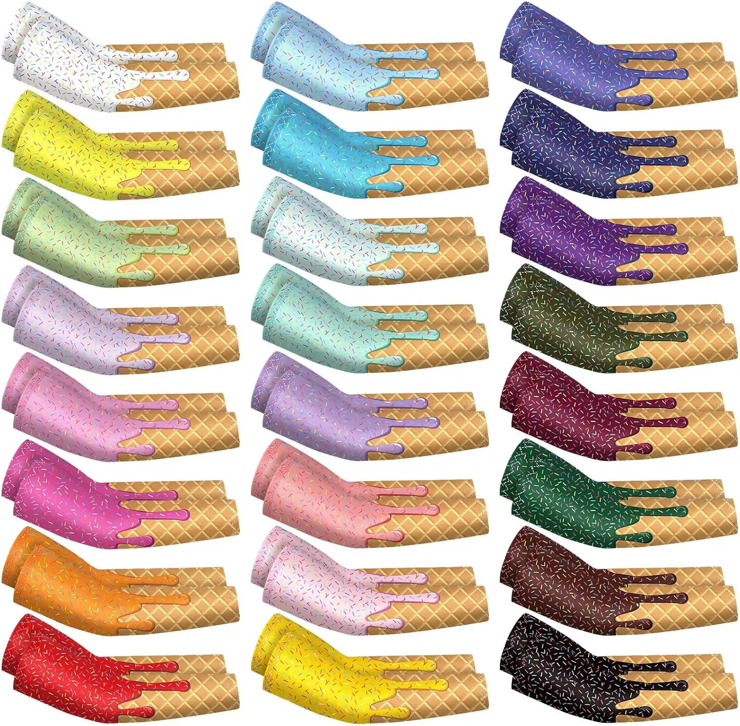 

16 Pairs Kids Ice Cream Arm Sleeves for UV Sun Protection in Football Basketball Baseball Youth Sports