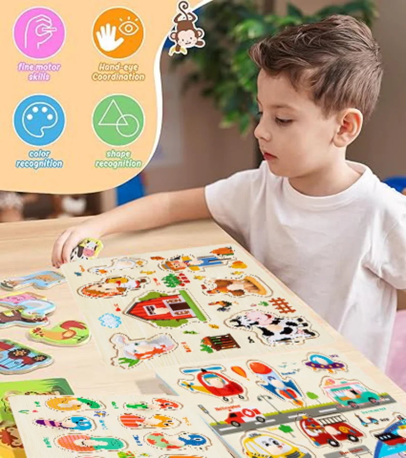 Juguete Montessori con forma de clavija de madera, rompecabezas de Motor fino, tablero de clasificación a juego de colores, juguete educativo de Aprendizaje Temprano para niños de 1 2 y 3 años