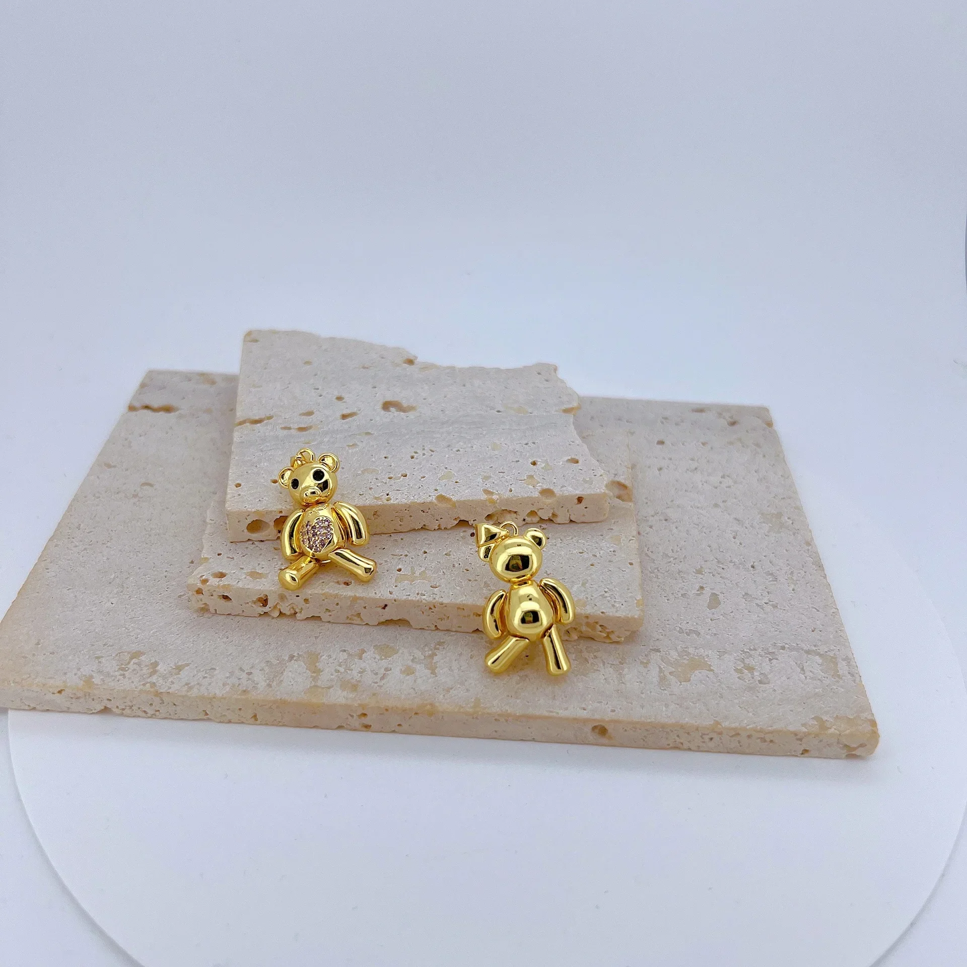 LJRIVER 2Pcs Plated Cross Bear Pendant DIY Jewelry Making Micro Inlay Colorful Zircon Adjustable Necklace Accessories Wholesale