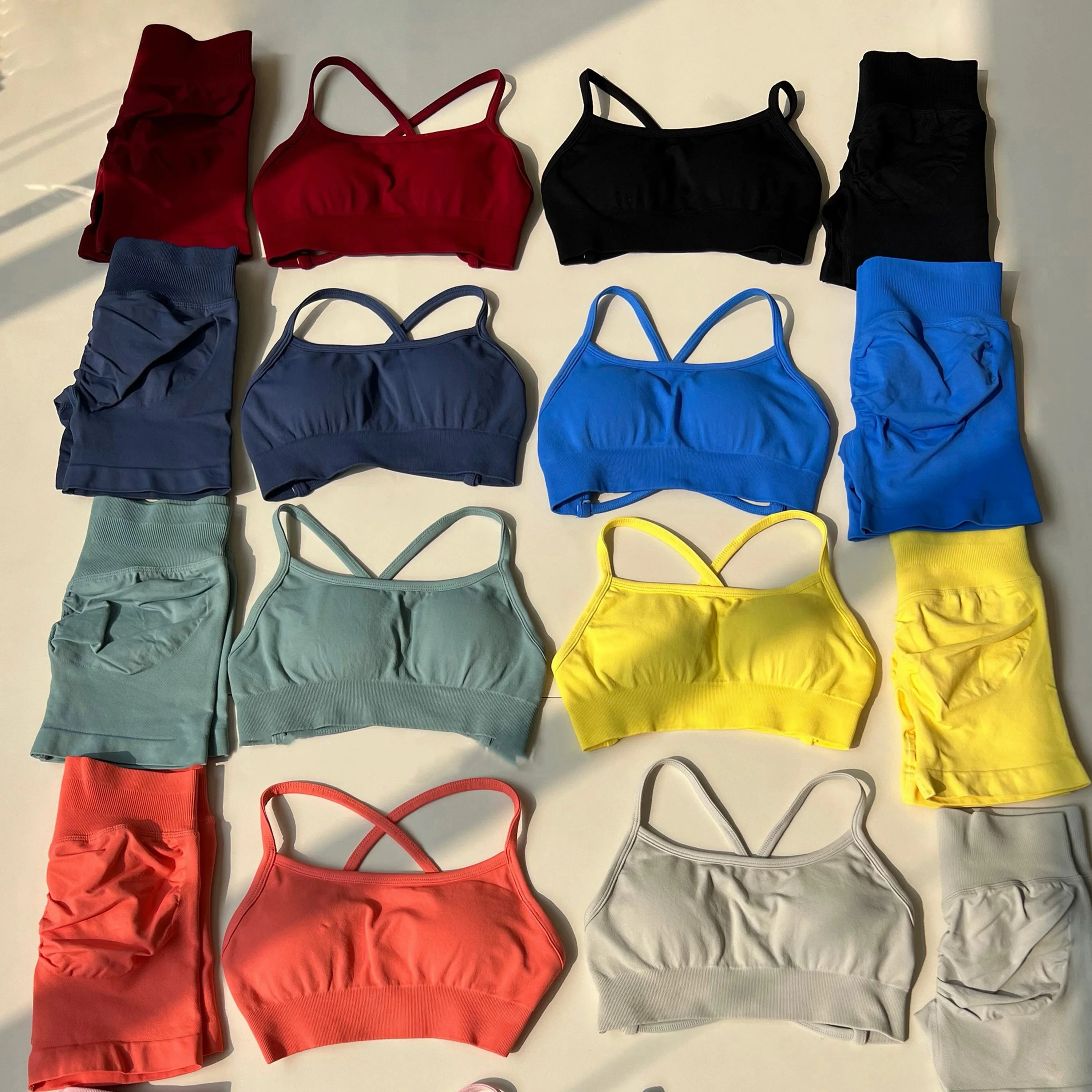 

Sexy Halter Neck Beautiful Back High Waist Peach Sports Bras Shorts Suit Pilates Gathering Yoga Vest Training Fitness Bra Sets