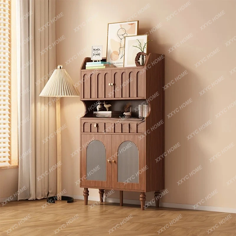 

Solid wood retro dining side cabinet integrated against the wall antique storage wine cabinet