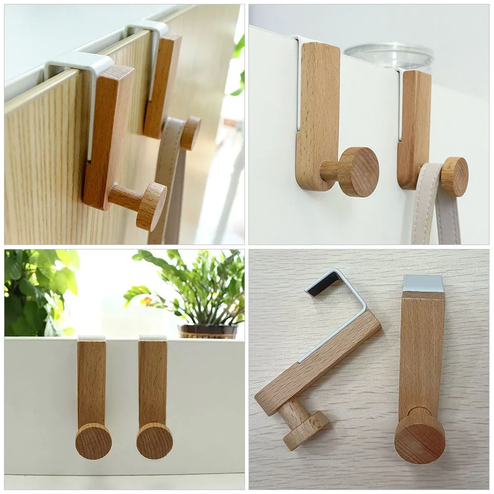 

2Pcs Over The Door Hooks Durable Iron Wood Nail Free Organizer Hangers Clothes Hats Towels Multi-Function Door Back