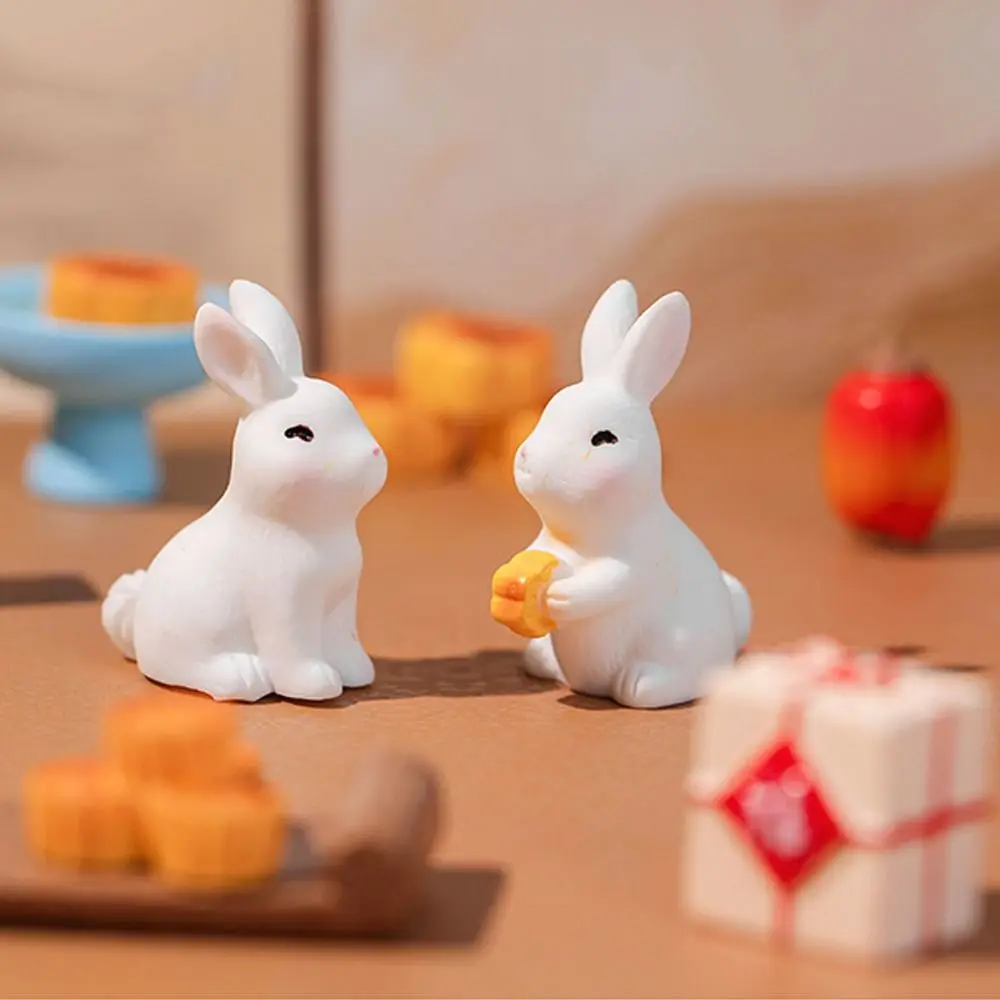 Cute Moon Cake Rabbit Miniatures Realistic Resin Crafts Mid-Autumn Rabbit Ornaments Chinese Style DIY Micro Landscape Decoration