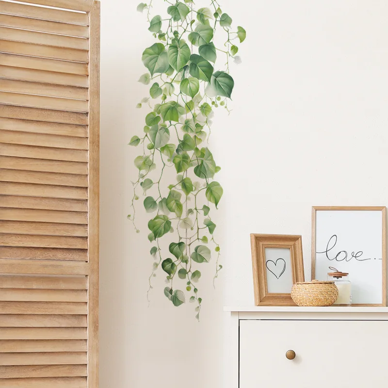 Small Fresh Green Plant Vine Leaves Bedroom Living Room Landscaping Decorative Wall Stickers Self-adhesive Wholesale