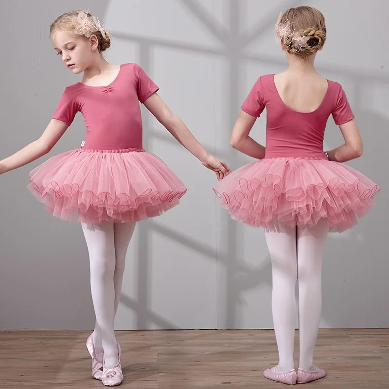 Abito da ballo a manica corta per ragazze, abiti da ballo in cotone con Tulle, abito da balletto per bambini, abito da Tutu per bambini, gonne da ballo per bambini
