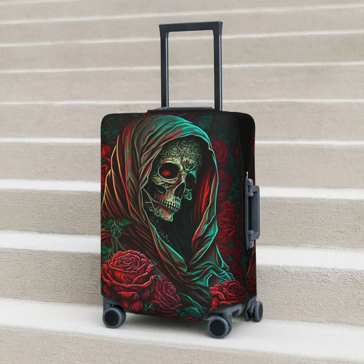 

Forest Roses Santa Muerte Suitcase Cover Protection Elastic Travel Luggage Protector Covers for 18-32 Inch