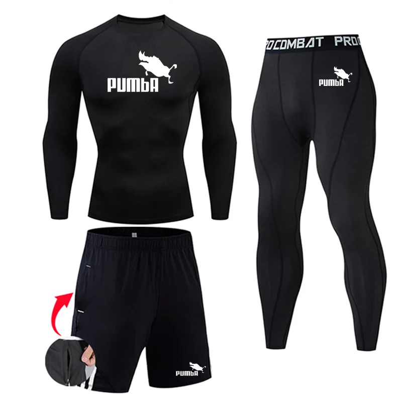 

Men's Sports underwear Second Skin Long Sleeve Shirt Compression Tights Workout Base Layer Set Black Men's Winter First layer